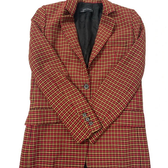 RARE LIKE NEW! Zara Burgundy Checkered Blazer Tops Shirts Womens Size XS - Picture 8 of 8